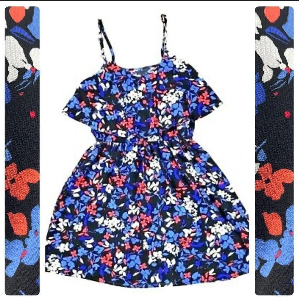 ELLE Blue Floral Spaghetti Strap Sun Dress Sz L